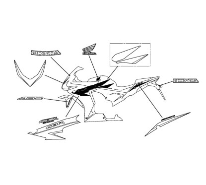 2013 Kit Stickers Flanc Arrière Gauche Honda CBR 500R