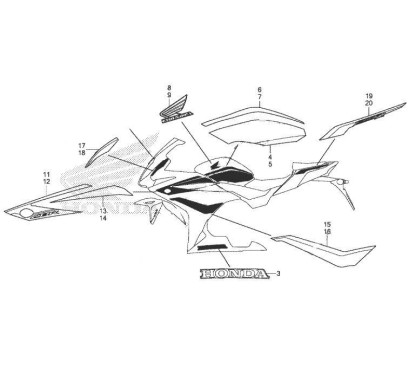 Kit Autocollants Carénage Flanc Avant Gauche Honda CBR 500R 2018