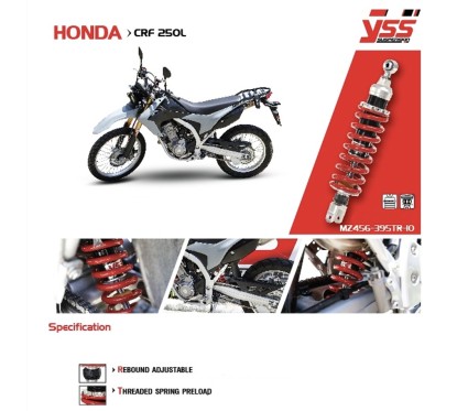 Rear Shock Absorber YSS MZ456 (55-75Kg) Honda CRF250L / CRF250M