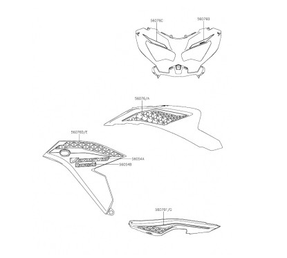 Set Stickers Cowling Headlight Upper Kawasaki Versys 650 BLACK 2022/2023