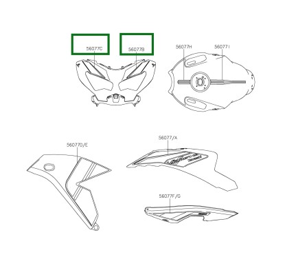 Set Stickers Cowling Headlight Upper Kawasaki Versys 650 GREEN 2024