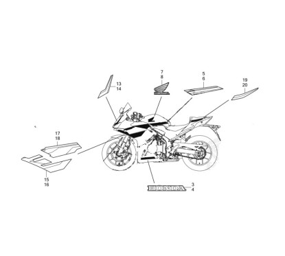 Kit Autocollants Honda CBR500R ROUGE Grand Prix 2024