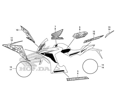KIT Stickers Honda CBR 650F 2016 NOIR/ROUGE