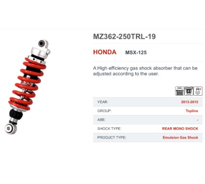 Amortisseur Arrière YSS MZ362 Honda MSX GROM 125
